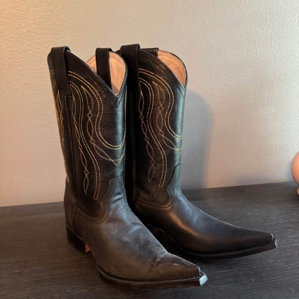 Black Leather Cowboy Boots